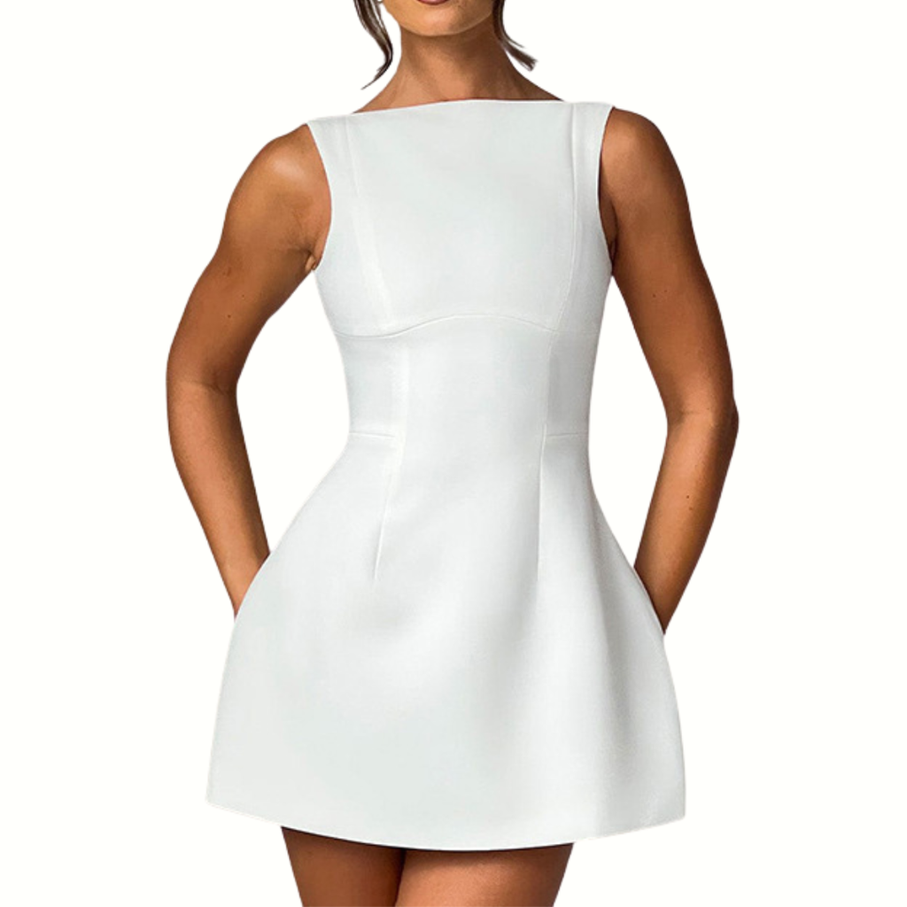 ELIZA™ – Boat Neck Fit and Flare Mini Dress