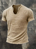 Heritage – Frayed V-Neck Cotton-Linen Tee