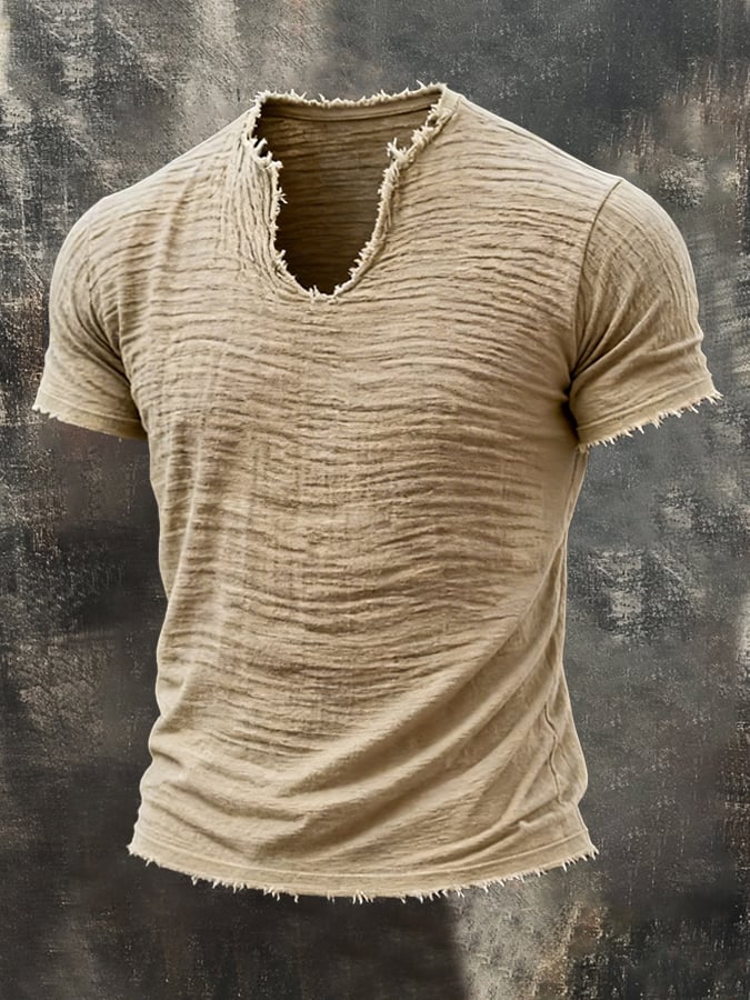 Heritage – Frayed V-Neck Cotton-Linen Tee