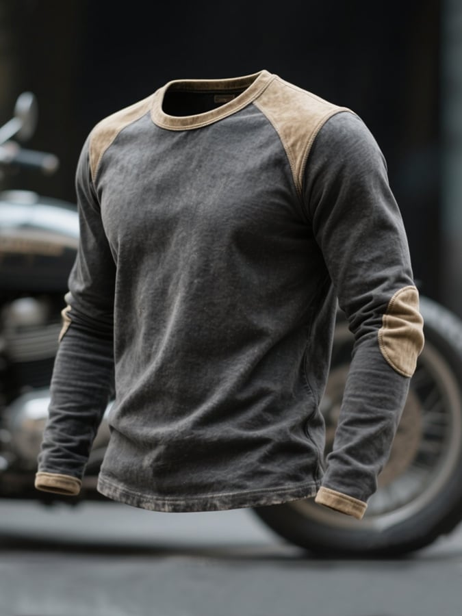 Heritage – Washed Cotton-Blend Color Block Long Sleeve T-Shirt
