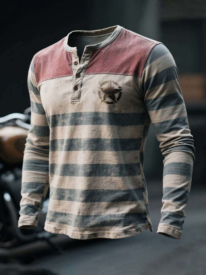 Heritage – Washed Cotton Colorblock Henley Shirt