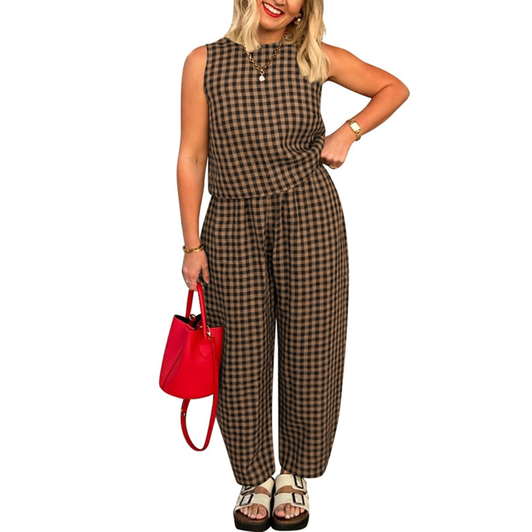 HALLIE™ – Relaxed Plaid Crop & Pants Set