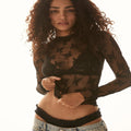 NOVY™ - Lace Mesh Long Sleeve Fitted Blouse