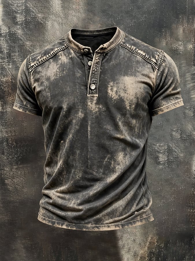 Heritage – Washed Color-Block Cotton Henley Tee